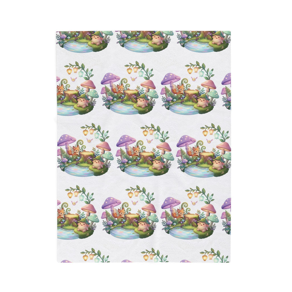 Fantasy Mushroom Fairy Velveteen Plush Blanket — Cute Woodland Nursery Throw