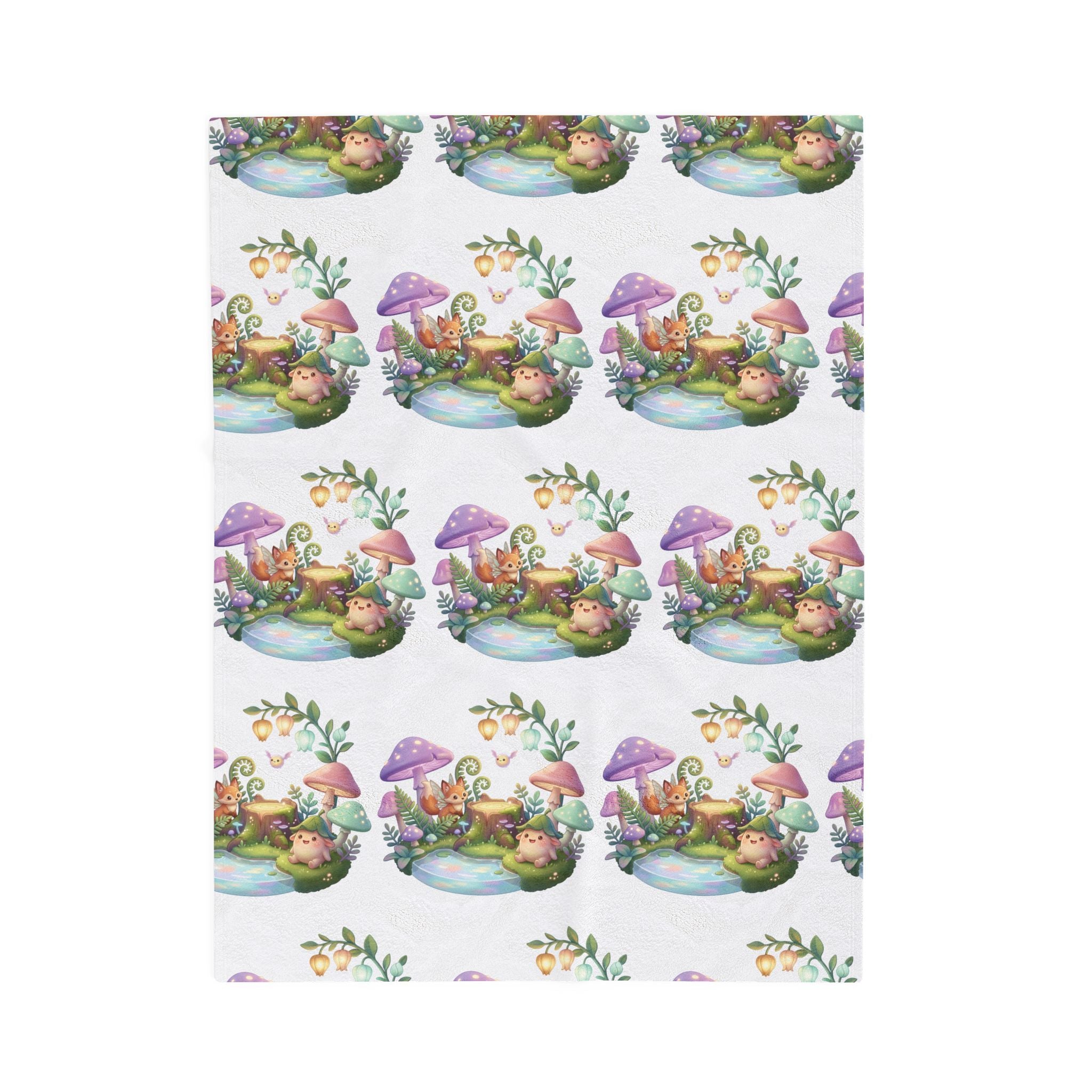 Fantasy Mushroom Fairy Velveteen Plush Blanket — Cute Woodland Nursery Throw