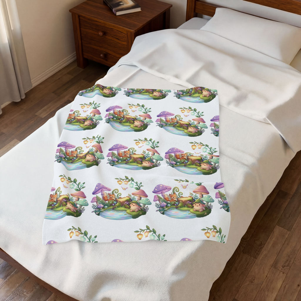 Fantasy Mushroom Fairy Velveteen Plush Blanket — Cute Woodland Nursery Throw