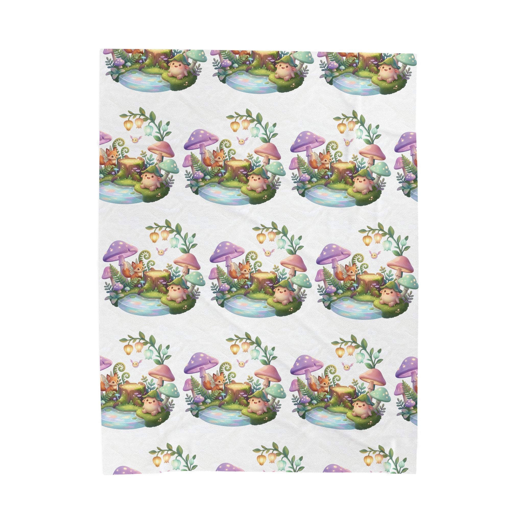 Fantasy Mushroom Fairy Velveteen Plush Blanket — Cute Woodland Nursery Throw