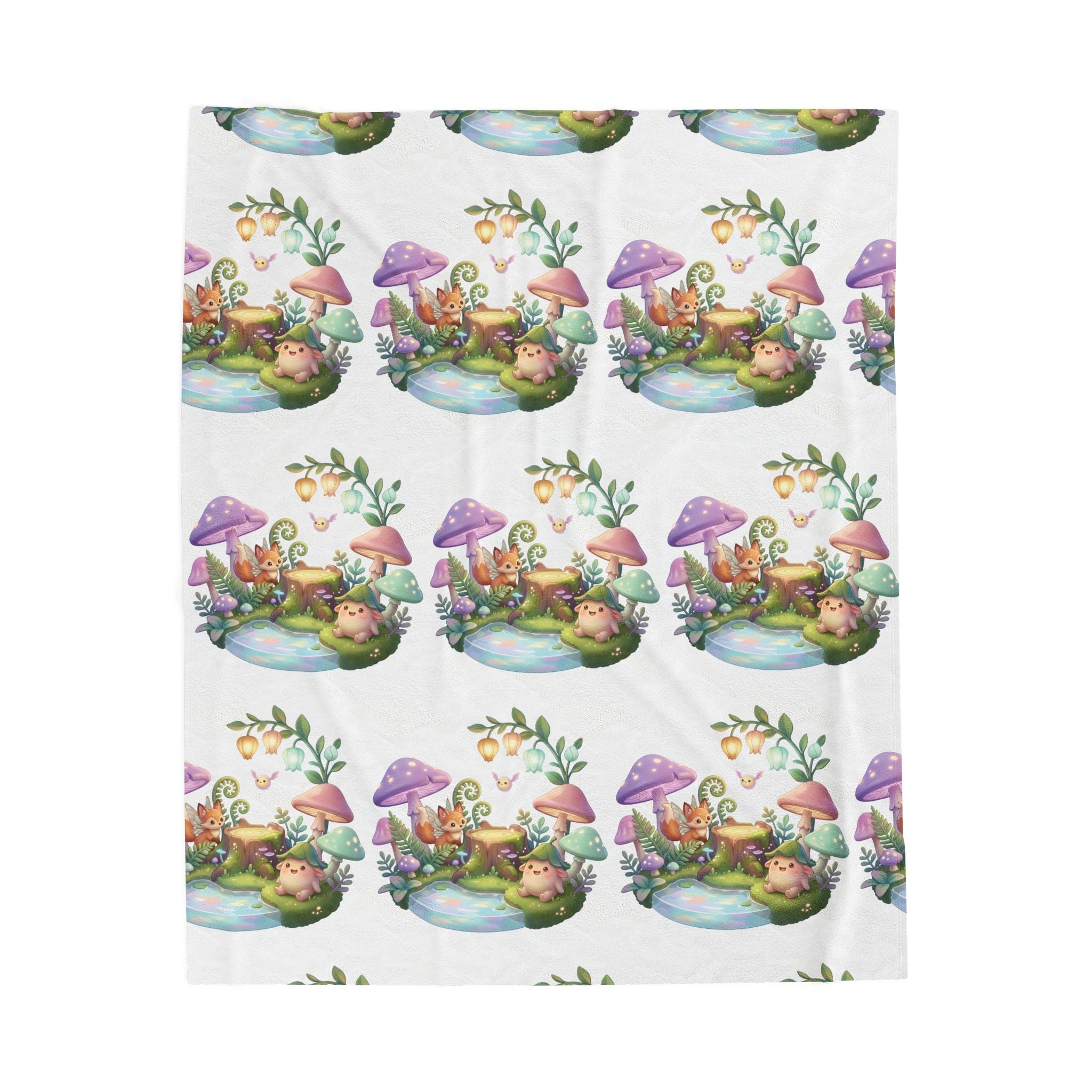 Fantasy Mushroom Fairy Velveteen Plush Blanket — Cute Woodland Nursery Throw