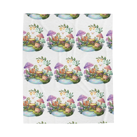 Fantasy Mushroom Fairy Velveteen Plush Blanket — Cute Woodland Nursery Throw