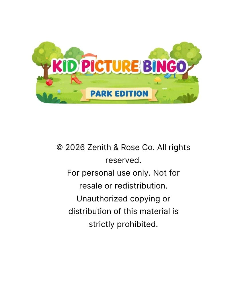 Kid Picture BINGO (PARK EDITION)